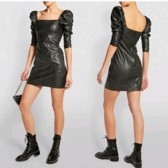 Alice + Olivia Frances Vegan Leather Puff Sleeve Mini Dress Size 2 - Picture 7 of 16